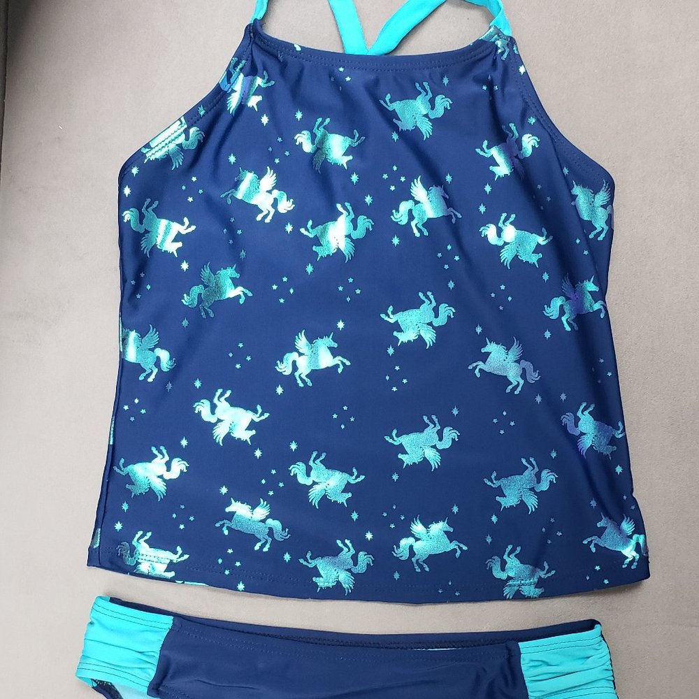 Wonder Nation Girls Unicorn Tankini Cobalt Blue with Unicorns  Size L